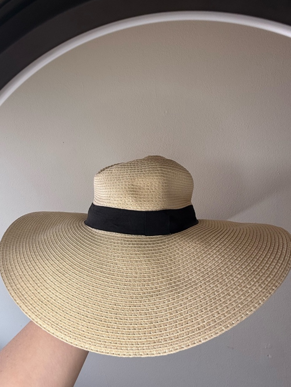 Floppy Straw Wide-Brim Sun Hat with Black Band